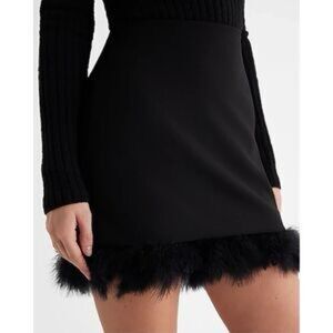 Express Black Mini Skirt with Faux Fur Trim
